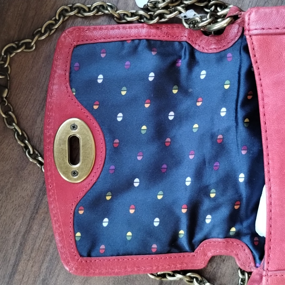 Fossil Crossbody Red Leather Bag Key FOB Keychain Purse NWT - Picture 3 of 11